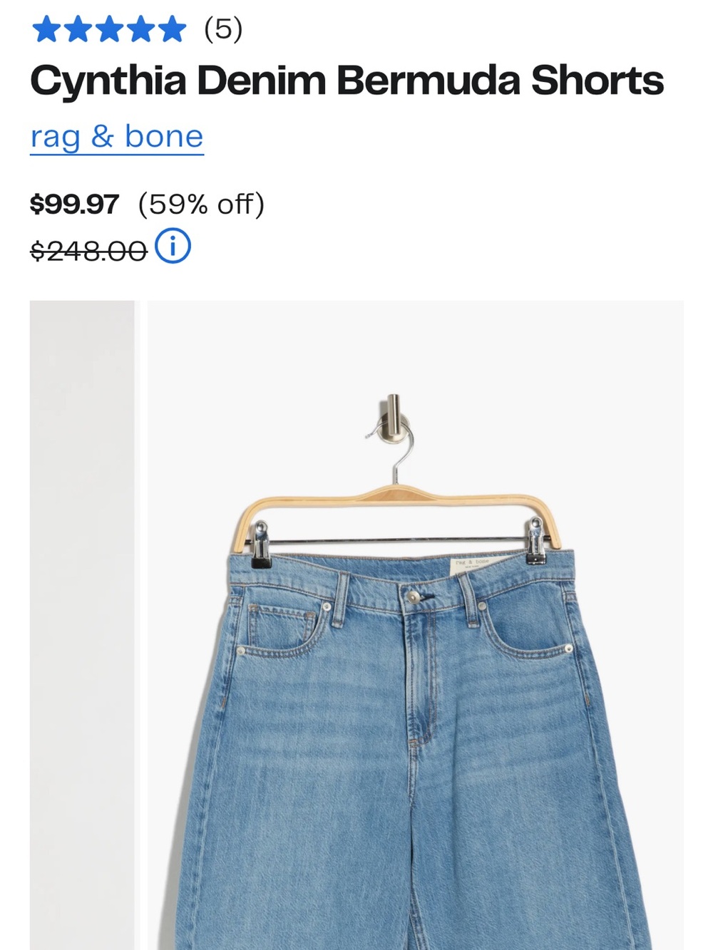 rag & bone Light Blue High-Rise Denim Bermudas